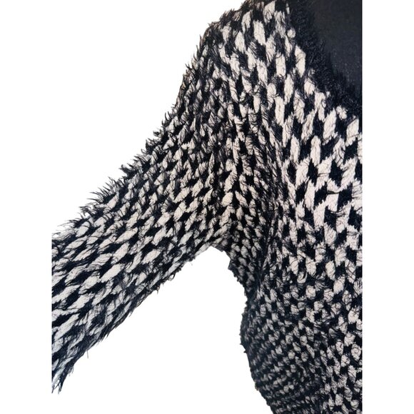 Mixumi Black White Herringbone Cozy Soft Eyelash Checkered Long Sweater Dress - Picture 6 of 11